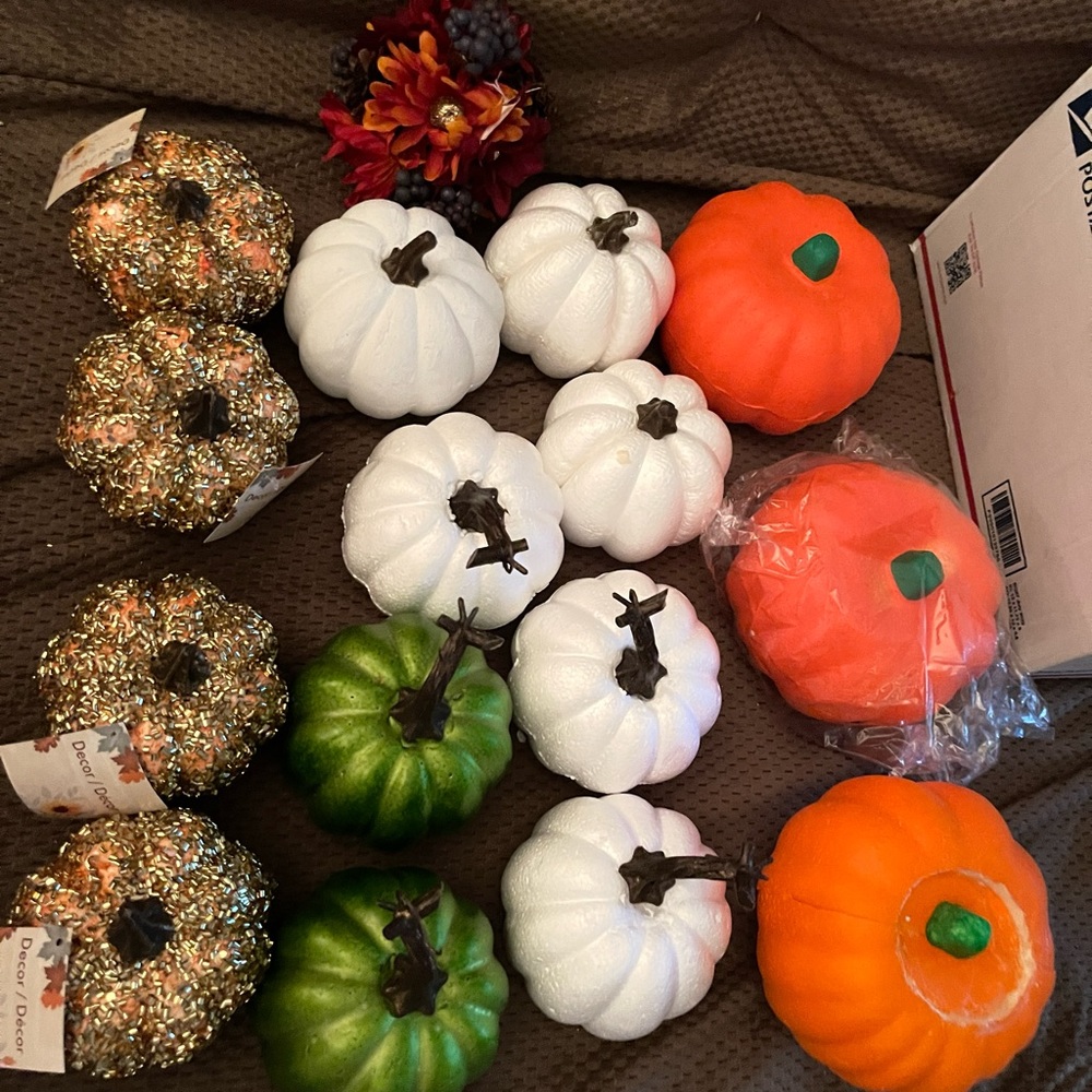 Lot of 15 Pumpkins & 1 Fall Decorative Ball